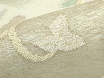 平和屋着物＊夏物　九寸名古屋帯　すくい織　草花文　金糸　正絹　逸品　未使用　CABG7521rv