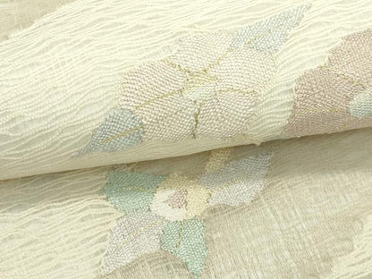 平和屋着物＊夏物　九寸名古屋帯　すくい織　草花文　金糸　正絹　逸品　未使用　CABG7521rv