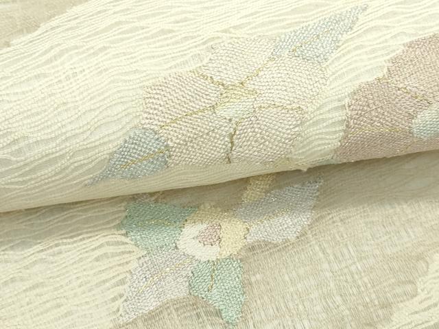 平和屋着物＊夏物　九寸名古屋帯　すくい織　草花文　金糸　正絹　逸品　未使用　CABG7521rv