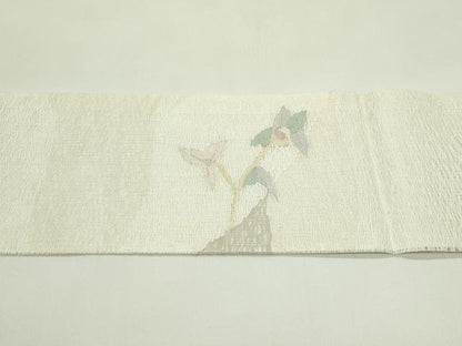 平和屋着物＊夏物　九寸名古屋帯　すくい織　草花文　金糸　正絹　逸品　未使用　CABG7521rv
