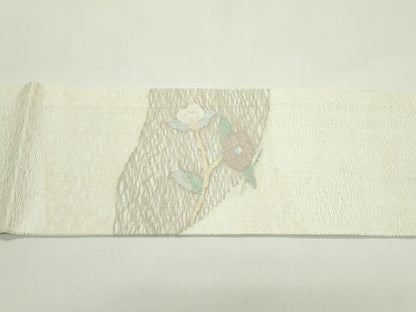 平和屋着物＊夏物　九寸名古屋帯　すくい織　草花文　金糸　正絹　逸品　未使用　CABG7521rv