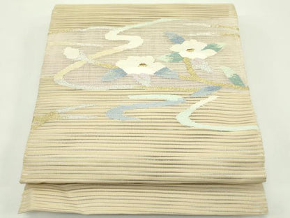 平和屋着物＊夏物　八寸名古屋帯　絽綴れ　枝花文　金銀糸　正絹　逸品　CABG7532rv