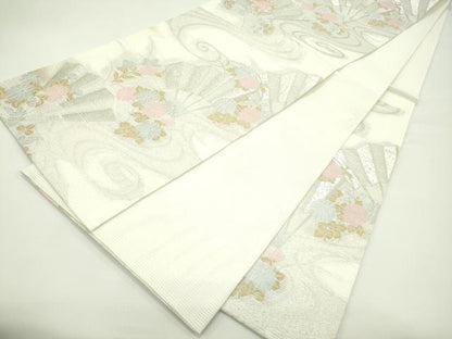 平和屋着物＊夏物 六通柄袋帯 檜扇秋草文 銀糸 正絹 逸品 CABG7536rv