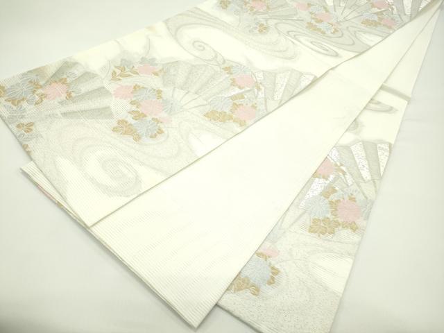 平和屋着物＊夏物 六通柄袋帯 檜扇秋草文 銀糸 正絹 逸品 CABG7536rv