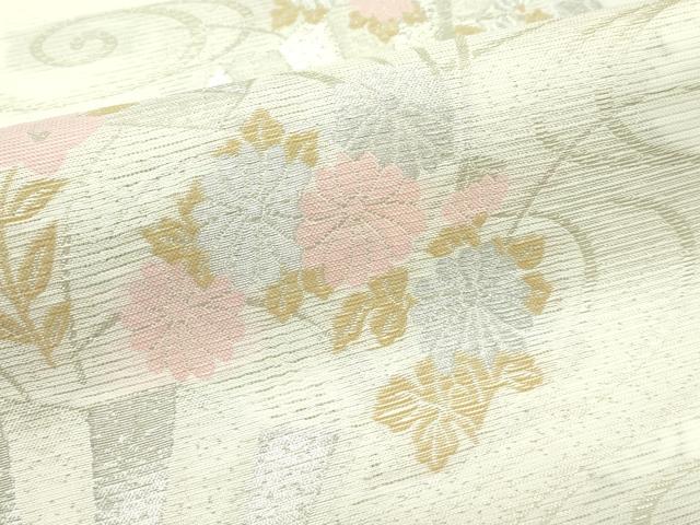 平和屋着物＊夏物 六通柄袋帯 檜扇秋草文 銀糸 正絹 逸品 CABG7536rv