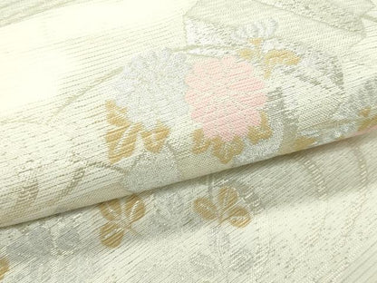 平和屋着物＊夏物 六通柄袋帯 檜扇秋草文 銀糸 正絹 逸品 CABG7536rv