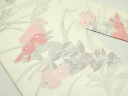 平和屋着物＊夏物　九寸名古屋帯　菊　銀糸　正絹　逸品　CABG7546rv