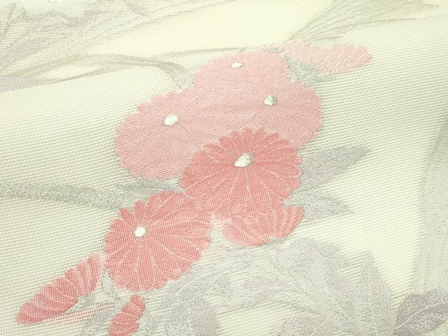平和屋着物＊夏物　九寸名古屋帯　菊　銀糸　正絹　逸品　CABG7546rv