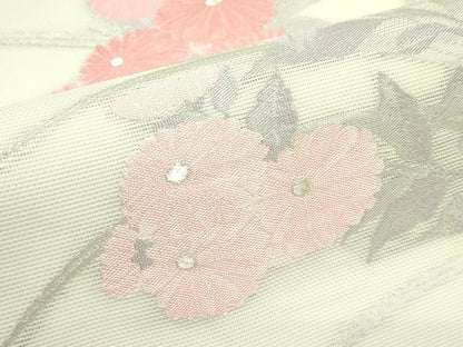 平和屋着物＊夏物　九寸名古屋帯　菊　銀糸　正絹　逸品　CABG7546rv