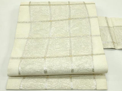 平和屋着物＊夏物　九寸名古屋帯　格子柄　金銀糸　正絹　逸品　CABG7548rv