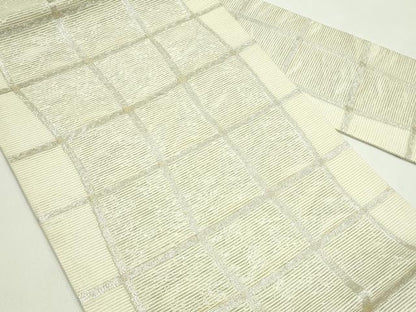 平和屋着物＊夏物　九寸名古屋帯　格子柄　金銀糸　正絹　逸品　CABG7548rv