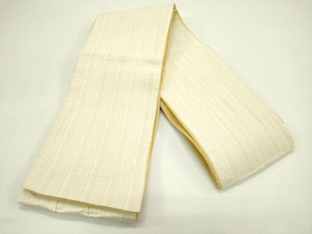 平和屋着物＊夏物　両面　半幅帯　花葉色　鳥の子色　綿麻　逸品　CABG7550rv