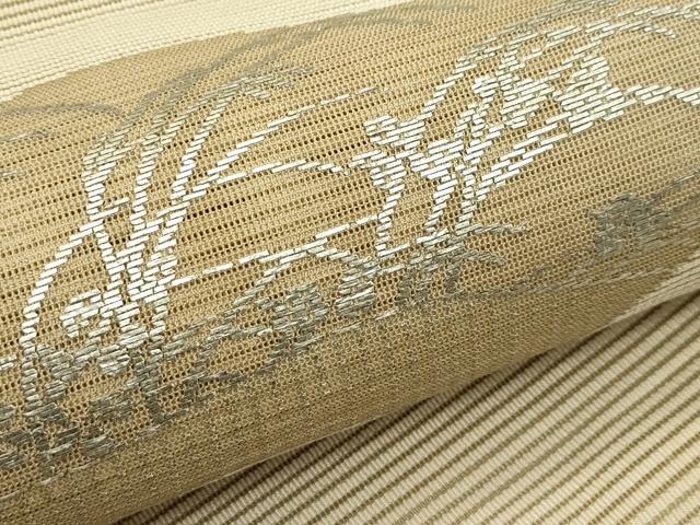 平和屋着物＊夏物　八寸名古屋帯　絽綴れ　地紙草木文　銀糸　正絹　逸品　CABG7561rv