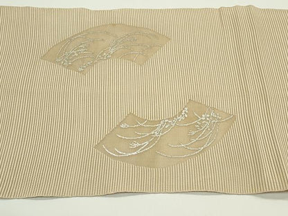 平和屋着物＊夏物　八寸名古屋帯　絽綴れ　地紙草木文　銀糸　正絹　逸品　CABG7561rv