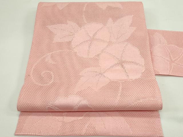 平和屋着物＊夏物　八寸名古屋帯　朝顔　珊瑚色　未使用　CABG7565rv