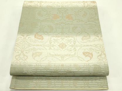平和屋着物＊夏物 両面 六通柄袋帯 花唐草文 金糸 正絹 逸品 CABG7566rv