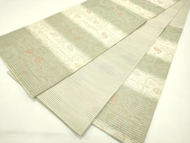 平和屋着物＊夏物 両面 六通柄袋帯 花唐草文 金糸 正絹 逸品 CABG7566rv