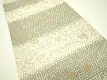 平和屋着物＊夏物 両面 六通柄袋帯 花唐草文 金糸 正絹 逸品 CABG7566rv