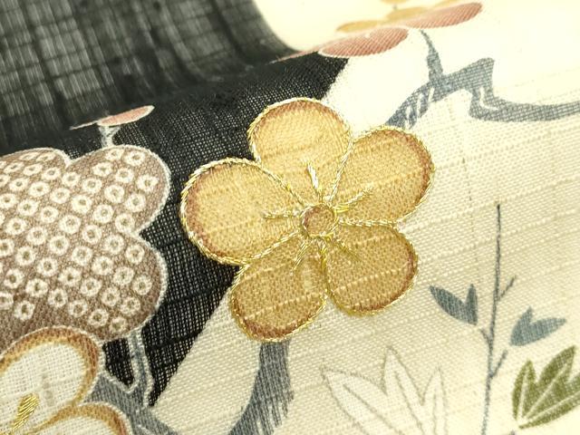 平和屋着物＊夏物 太鼓柄 京袋帯 紬地 駒刺繍 松竹梅風景文 金糸 正絹 逸品 CABG7570rv