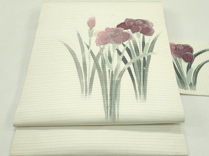 平和屋着物＊夏物　絽塩瀬　九寸名古屋帯　ろうけつ染め　草花文　正絹　逸品　CABG7571rv