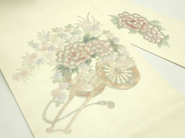 平和屋着物＊夏物　九寸名古屋帯　駒刺繍　花車文　銀彩　正絹　逸品　CABG7580rv