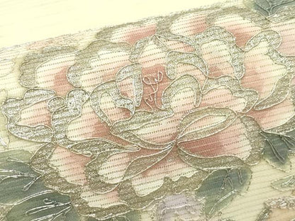 平和屋着物＊夏物　九寸名古屋帯　駒刺繍　花車文　銀彩　正絹　逸品　CABG7580rv