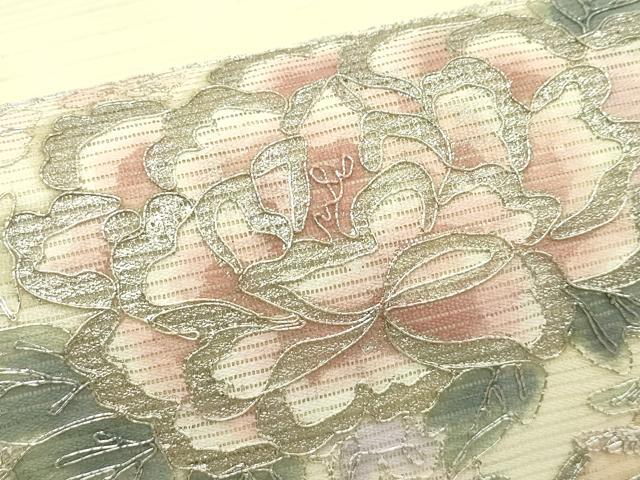 平和屋着物＊夏物　九寸名古屋帯　駒刺繍　花車文　銀彩　正絹　逸品　CABG7580rv