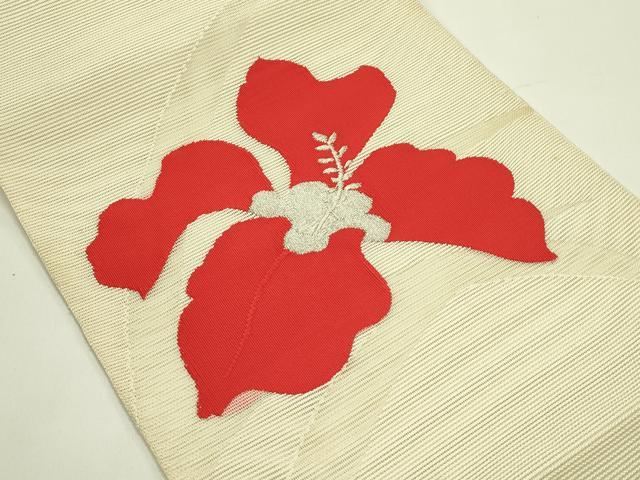 平和屋着物＊夏物　八寸名古屋帯　絽綴れ　草花文　銀糸　正絹　逸品　CABG7590rv