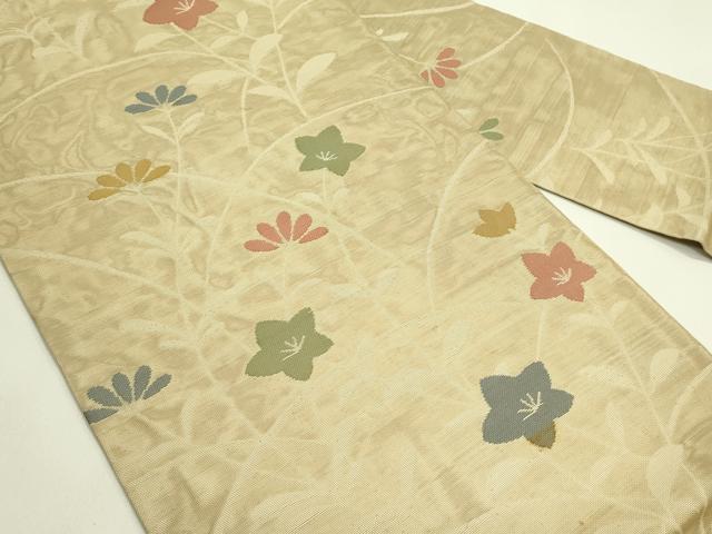 平和屋着物＊夏物　九寸名古屋帯　草花文　正絹　逸品　CABG7596rv
