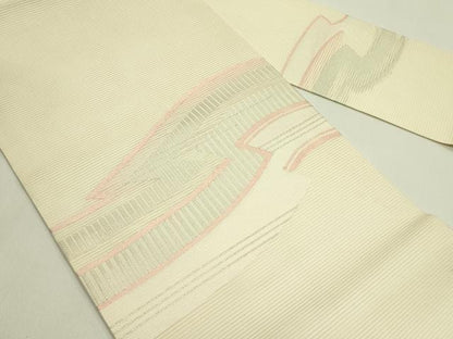 平和屋着物＊夏物　九寸名古屋帯　幾何学文様　銀糸　正絹　逸品　CABG7597rv