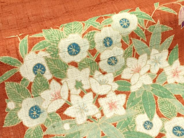 平和屋着物＊夏物　九寸名古屋帯　作家物　紬地　草花文　正絹　逸品　未使用　CABG7598rv