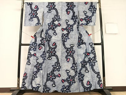 平和屋着物∴夏物　浴衣　有松鳴海絞り　舞花文　綿　逸品　CABG7603vp