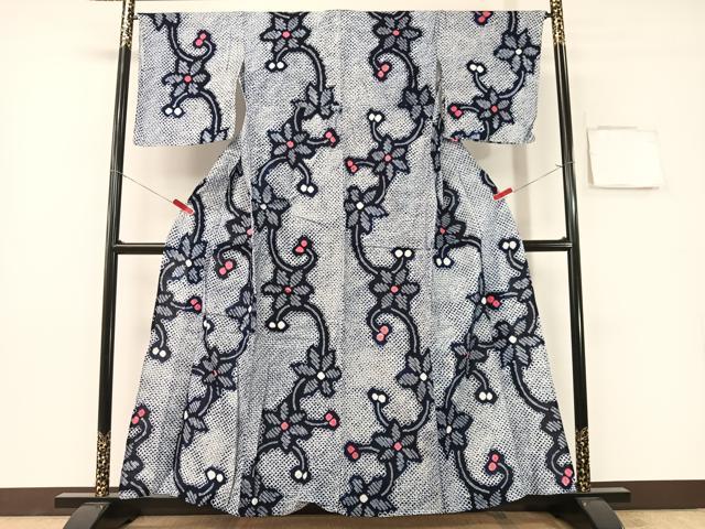 平和屋着物∴夏物　浴衣　有松鳴海絞り　舞花文　綿　逸品　CABG7603vp