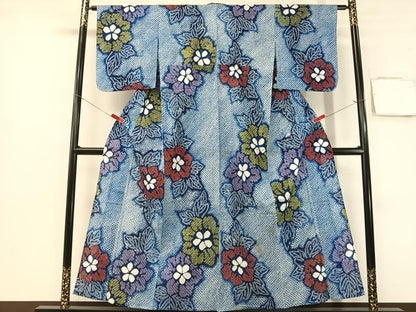 平和屋着物∴夏物　浴衣　有松鳴海絞り　草花文　綿　逸品　CABG7604vp