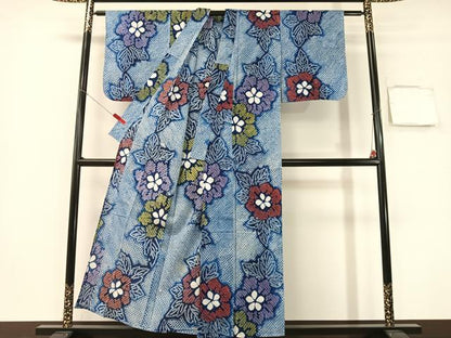 平和屋着物∴夏物　浴衣　有松鳴海絞り　草花文　綿　逸品　CABG7604vp
