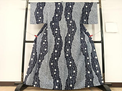 平和屋着物∴夏物　浴衣　有松鳴海絞り　立涌花文　綿　逸品　CABG7605vp