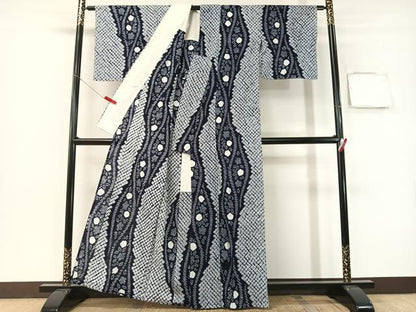平和屋着物∴夏物　浴衣　有松鳴海絞り　立涌花文　綿　逸品　CABG7605vp