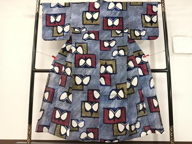 平和屋着物∴夏物　浴衣　有松鳴海絞り　色紙舞蝶文　綿　逸品　CABG7608vp