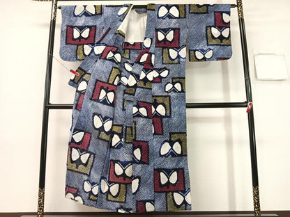平和屋着物∴夏物　浴衣　有松鳴海絞り　色紙舞蝶文　綿　逸品　CABG7608vp