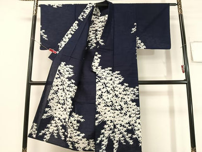 平和屋着物▽男性　訪問着　単衣　枝葉シルエット　綿　正絹　逸品　CABG7609vp