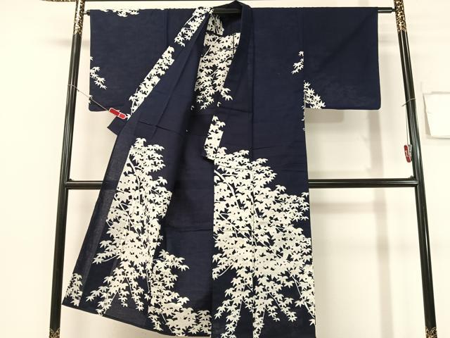 平和屋着物▽男性　訪問着　単衣　枝葉シルエット　綿　正絹　逸品　CABG7609vp