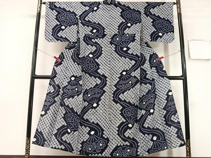平和屋着物∴夏物　浴衣　有松鳴海絞り　扇面花文　綿　逸品　CABG7610vp
