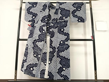 平和屋着物∴夏物　浴衣　有松鳴海絞り　扇面花文　綿　逸品　CABG7610vp