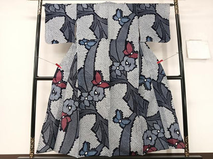 平和屋着物∴夏物　浴衣　有松鳴海絞り　舞蝶花文　綿　逸品　CABG7614vp