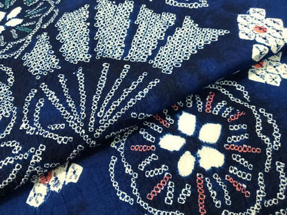 平和屋着物∴夏物　浴衣　有松鳴海絞り　扇面花文　綿　逸品　CABG7616vp