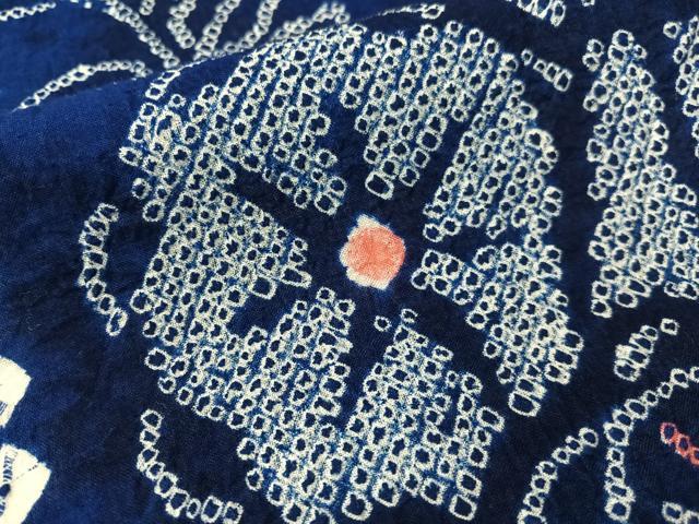 平和屋着物∴夏物　浴衣　有松鳴海絞り　扇面花文　綿　逸品　CABG7616vp