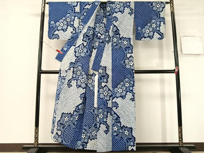 平和屋着物∴夏物　浴衣　有松鳴海絞り　花唐草文　綿　逸品　CABG7619vp