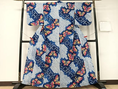 平和屋着物∴夏物　浴衣　有松鳴海絞り　舞蝶七宝文　綿　逸品　CABG7622vp