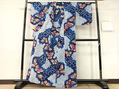 平和屋着物∴夏物　浴衣　有松鳴海絞り　舞蝶七宝文　綿　逸品　CABG7622vp