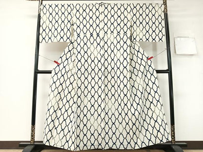 平和屋着物∴夏物　小紋・浴衣兼用　網目文様　金彩　綿　逸品　CABG7623vp